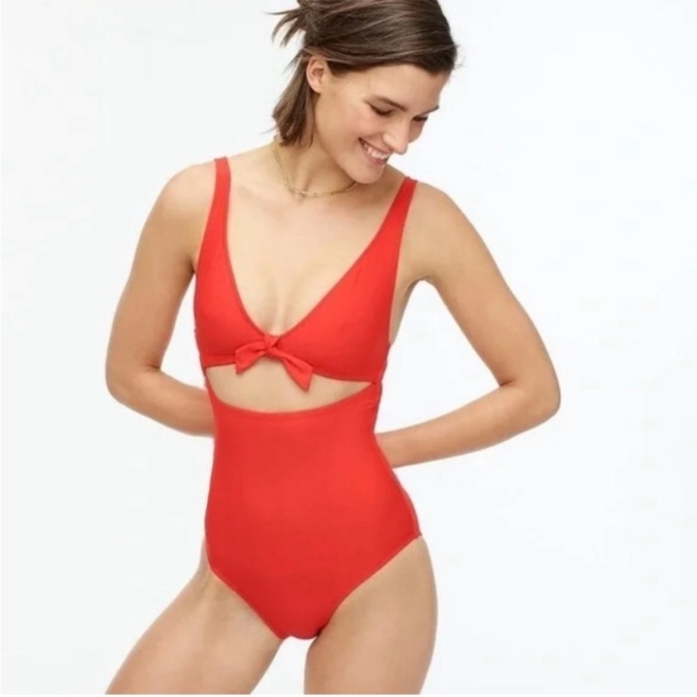 J.Crew Tie-Front Cutout One-Piece Swimsuit in Bright Cerise. Size 8